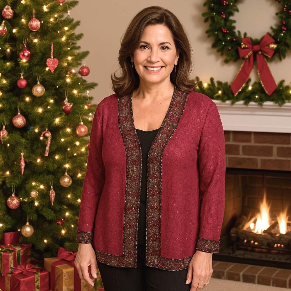 Fully Beaded Laurence Kazar Holiday JACKET Womens